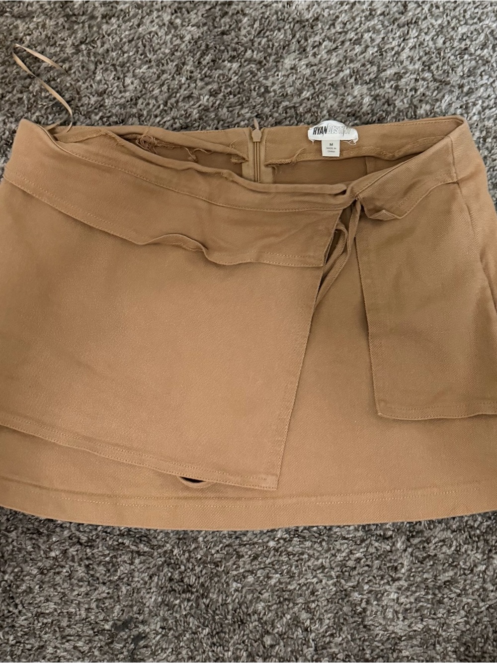 Ryan Roche Tan Wrap Skirt with Tie Detail